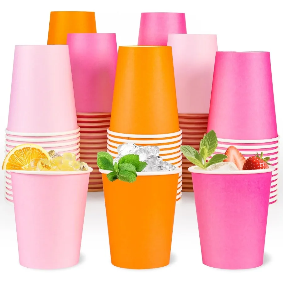 

120 шт. светло-розовые ярко-розовые и оранжевые бумажные стаканчики, 9 унций, одноразовые цветные бумажные стаканчики для питья на свадьбу, осень, день рождения, вечеринку S