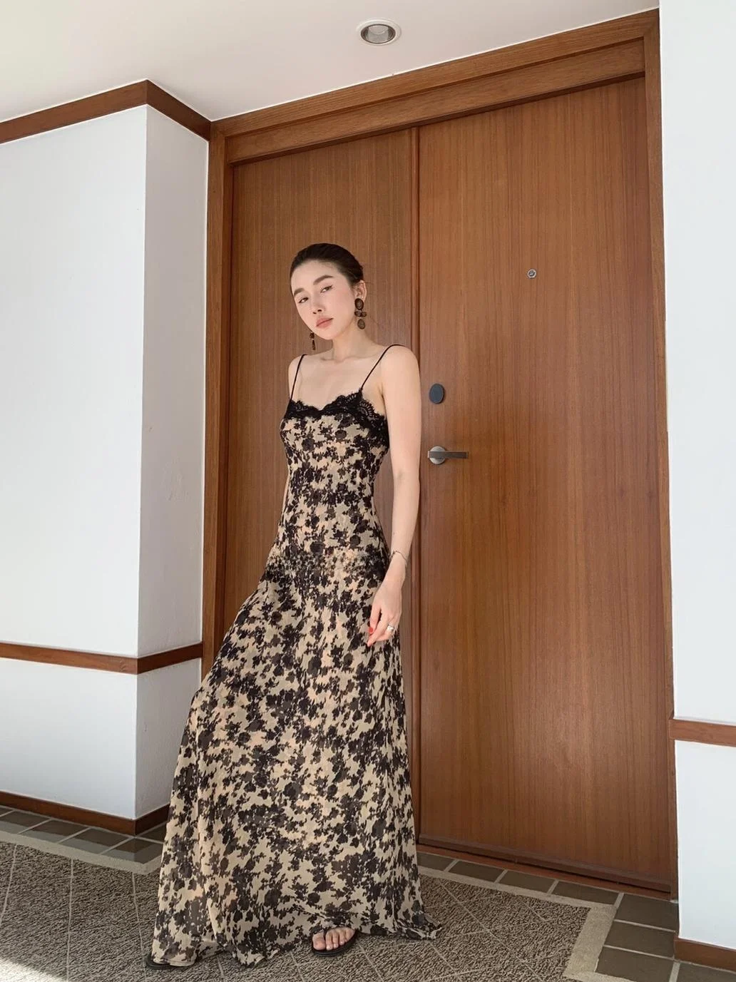 

Pure Desire Floral Print Lace ter Long Dr Women's Slimming High Waist Pumpkin Skirt Sle Svel Ci Walk Dr