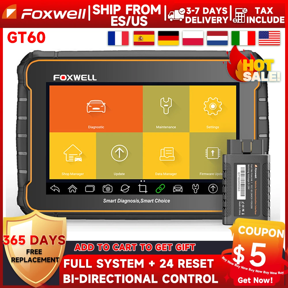 

FOXWELL GT60 OBD2 Automotive Scanner All System All Makes Free DPF EPB A/F TPMS Reset OBD 2 Professional Car Diagnostic Tool