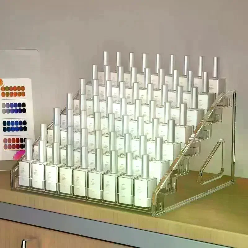 Acrylic Transparent Multi-layer Nail Polish Display Stand Lipstick Storage Box Plastic Nail Salon Cosmetic Tabletop Display Rac