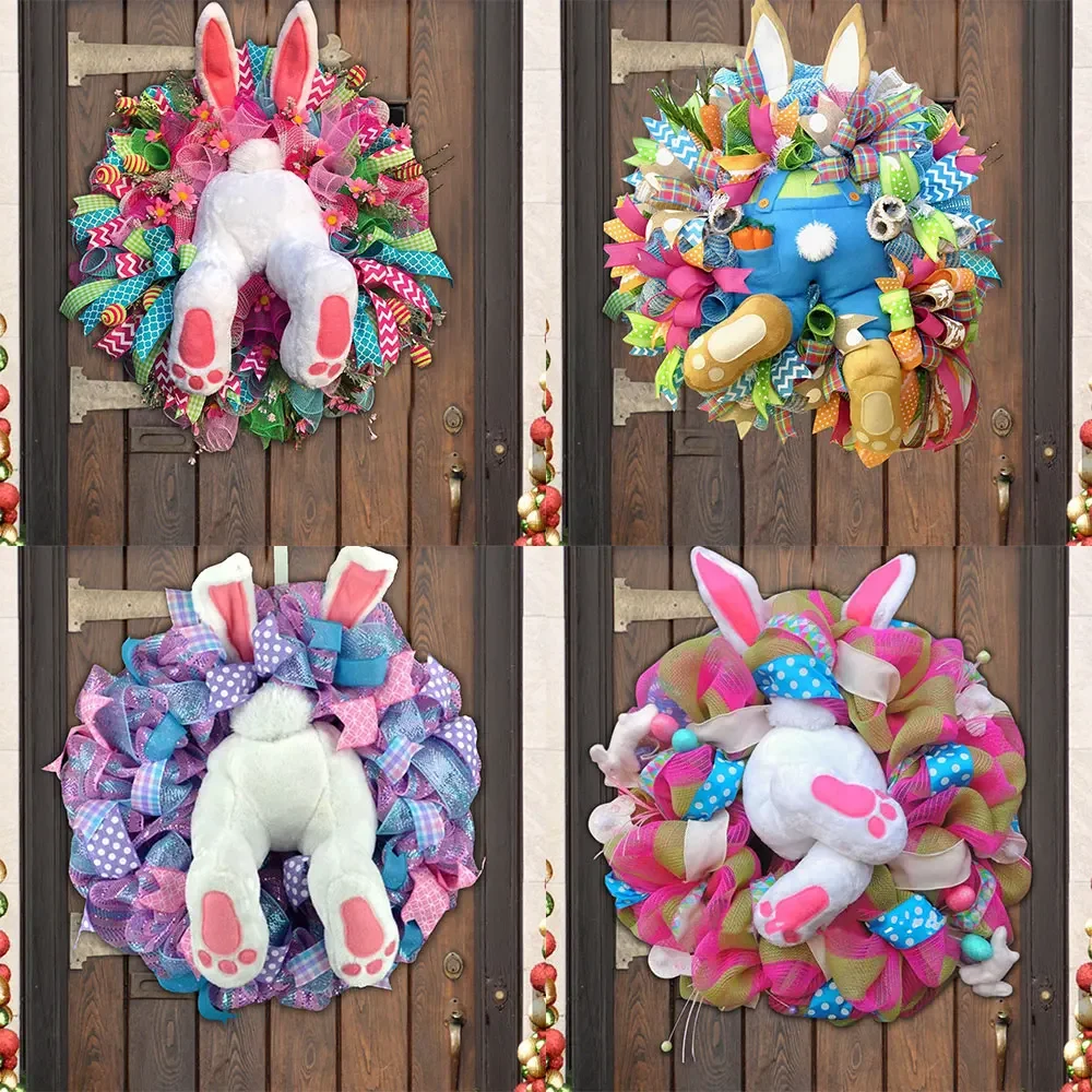 

New Easter Decor Bunny Decor Wreath Door Wall Garland Happy Easter Butterfly Rabbit Creative Garland Festival Decor