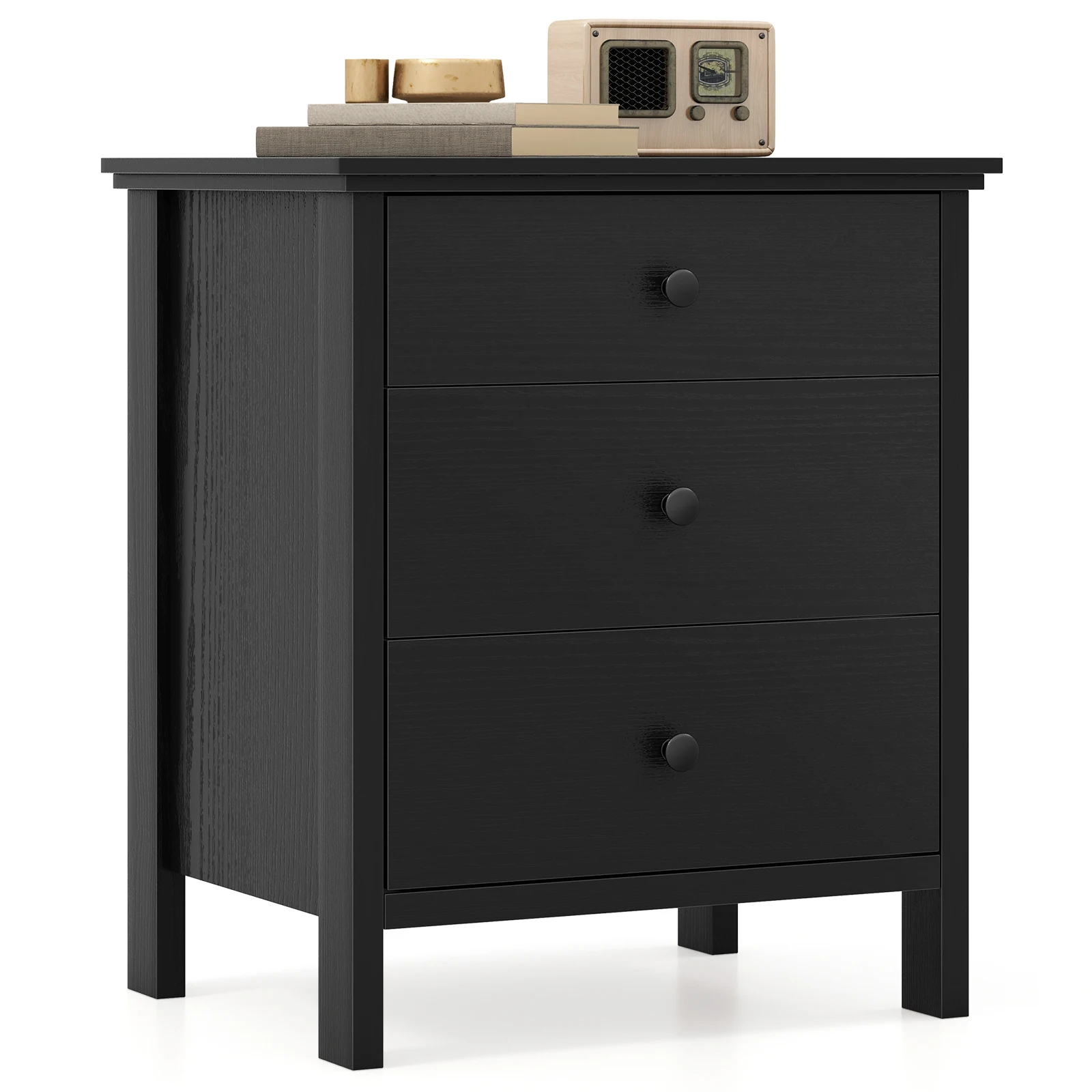 

Nightstand Beside End Side Table Accent Table Organizer W/3 Drawers Black