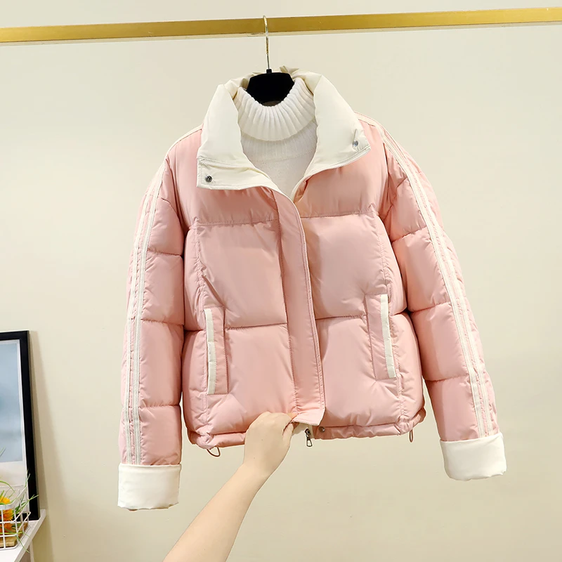 

Женская модная утепленная хлопковая куртка с воротником-стойкой, короткая, на молнии, в корейском стиле