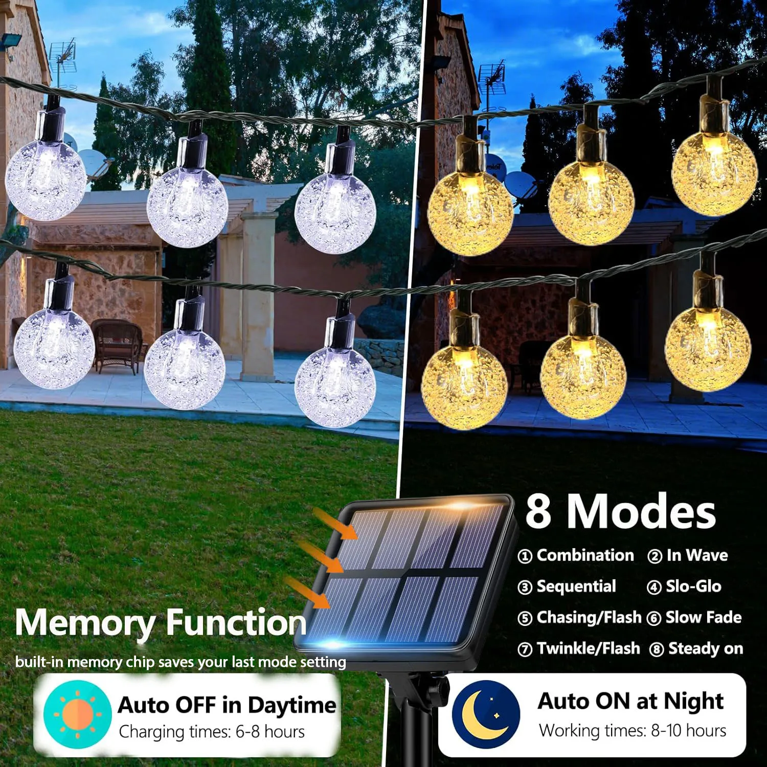 Solar Globe String Lights Bubble Ball Fairy Lights 20/50/100LED High Brightness for Garden Tree Fence Patio Wedding Christmas