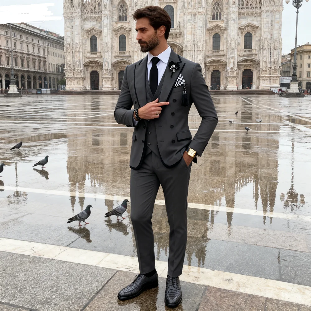 

Men's Formal 3 Piece Tuxedo Suit Slim Fit Business Peak Lapel Blazer Vest Pants Set for Wedding Party Prom Best Man