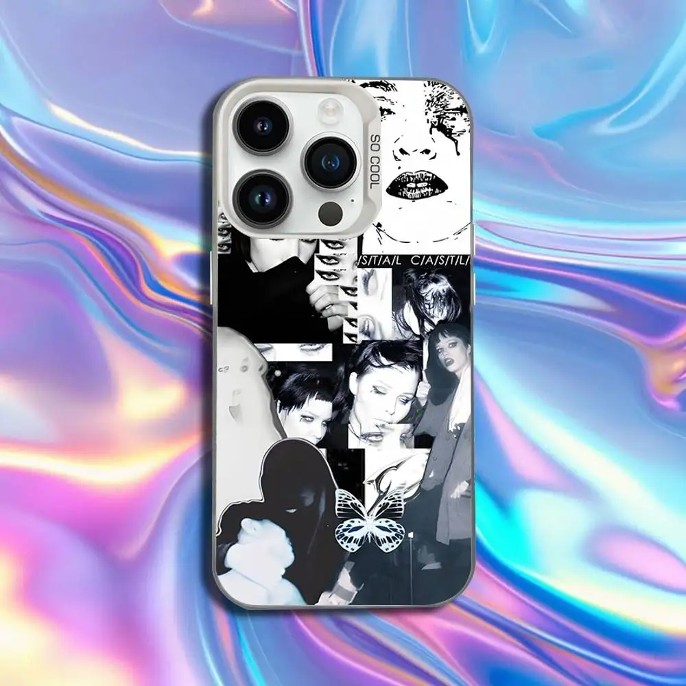 حافظة هاتف C-Crystal Castles Band لهاتف iPhone 16,15,14,13,12,11,Mini,Pro,SE,MAX غطاء أبيض غير لامع مقاوم للصدمات