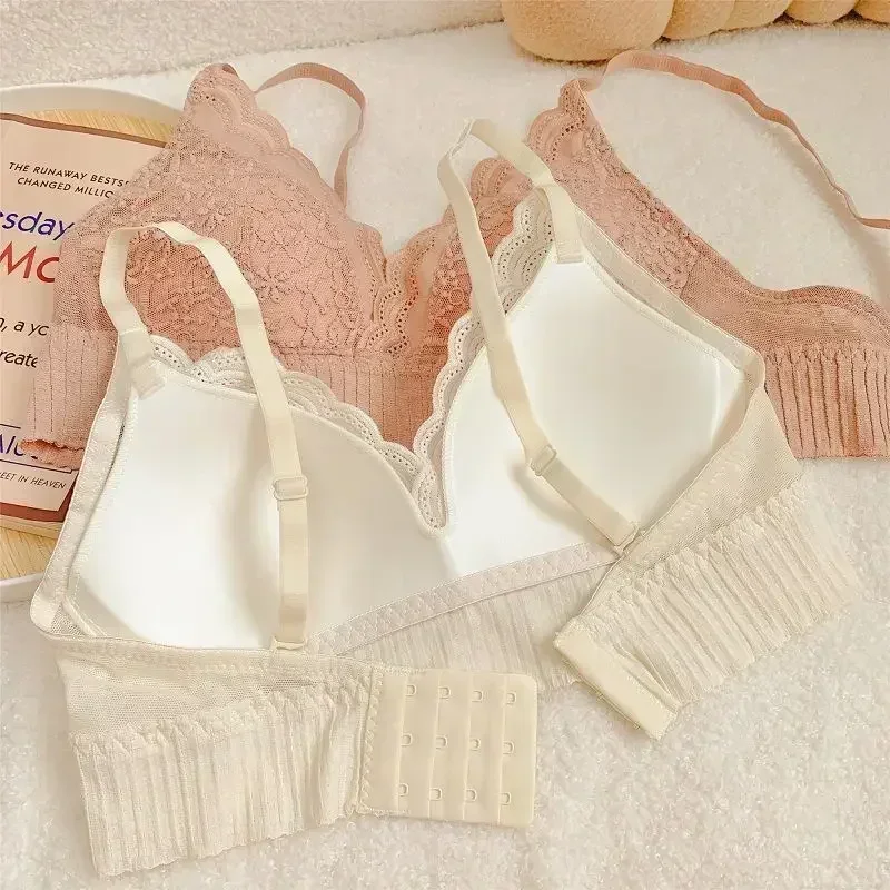 Sexy French Style Bras Lace Push Up Triangle Cup Underwear Lingerie Cozy Wireless Intimates Anti-Sagging Brassiere Soutien Gorge image 6