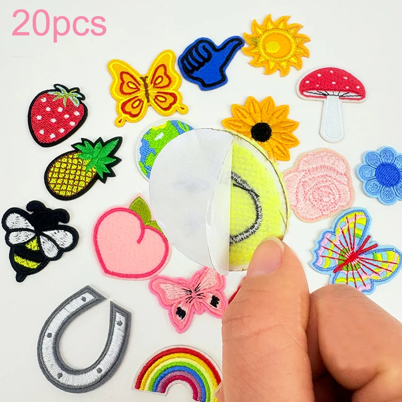 20pcs Insect Fruit Patches Stick on Cartoon Rainbow Sun Strawberry Stickers Patches for Jeans Clothes Bag  Accessories