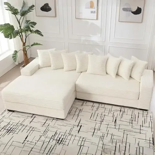 111'' Modern Sectional Sofa, L-Shaped Corduroy Couch with Left Chaise Daybed, Extra-Wide Oversized Lounge, 8 Pillows