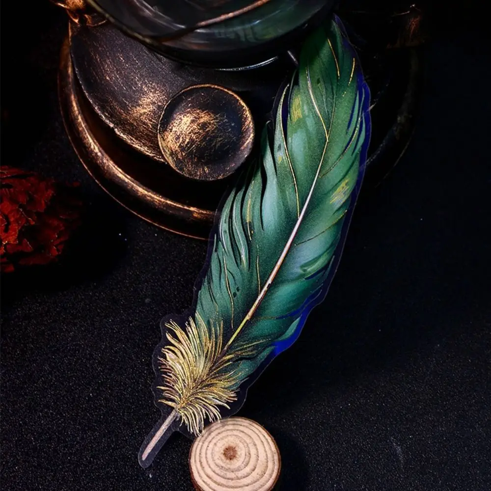 PET Feather Stamping Sticker Retro Gilded Feather Handbook Sticker Hand Decoration Waterproof DIY Decoration Sticker