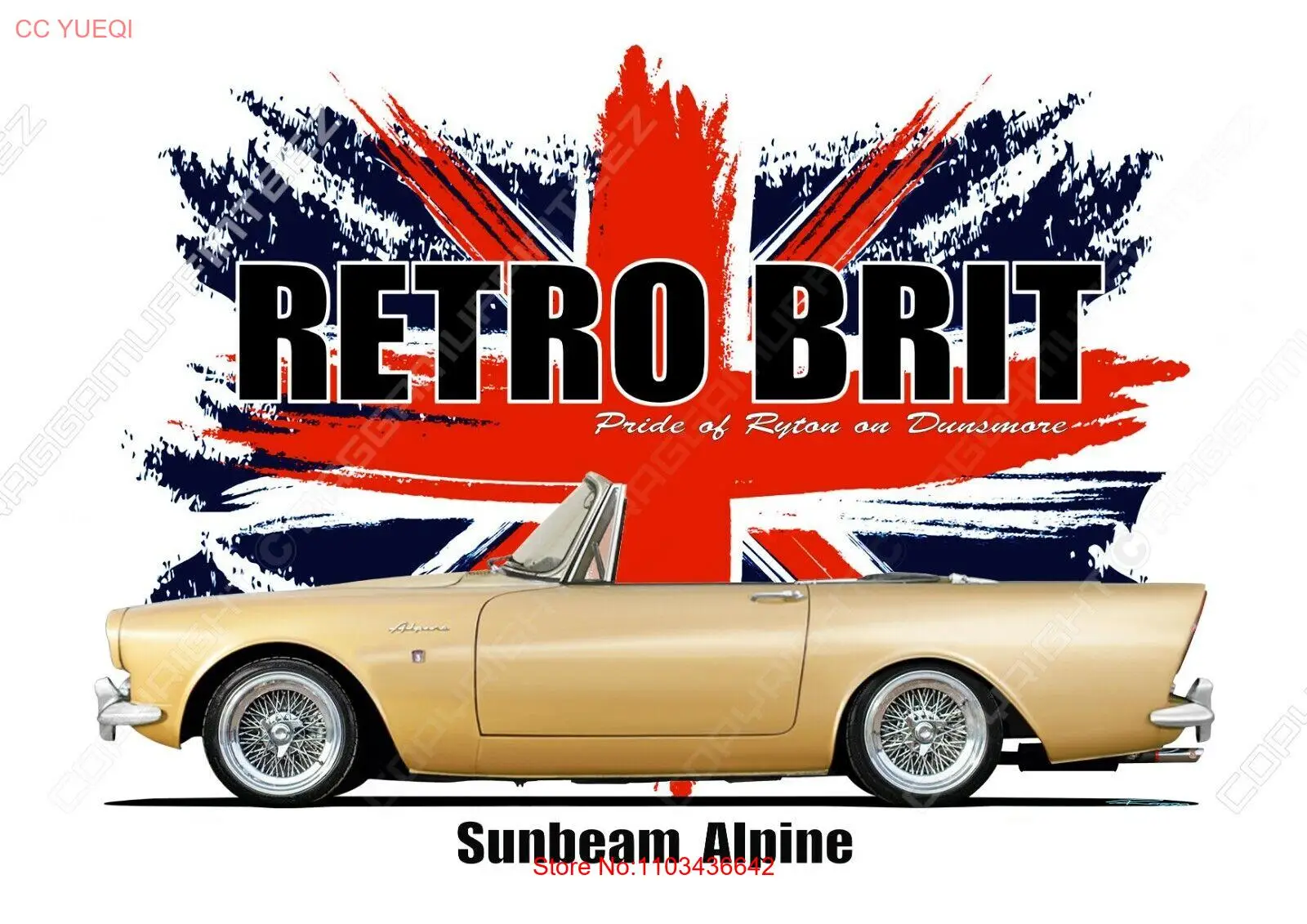 Camiseta SUNBEAM ALPINE. COCHE CLÁSICA. ANTIGUO SKOOL. BANDERA BRITÁNICA. RETRO.