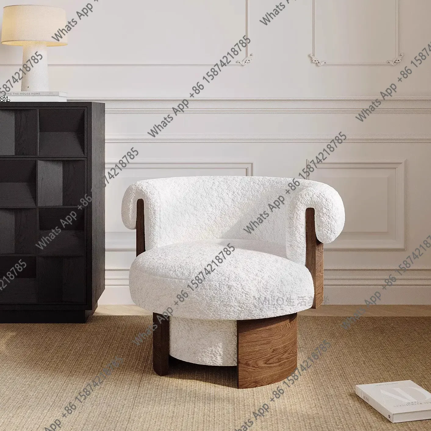Medieval Style Living Room Rotating Single Sofa Chair French Lamb Wool Lazy Leisure Chair Balcony Small Apartment Sheep Chair X