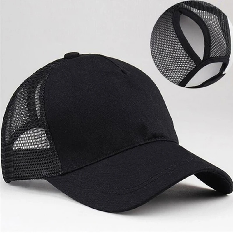 2024 New Ponytail Baseball Cap Summer Women\'s Adjustable Black Hat Messy Cap Casual Cotton Girl Snapback Mesh Cap