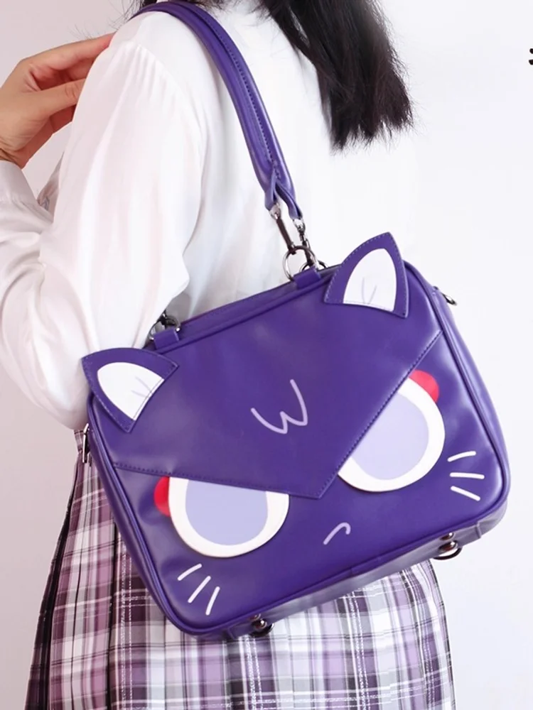 Lovelylota Original Cartoon Cat Lolita Pain Bag Purple Cat Shoulder Crossover Pain Bag