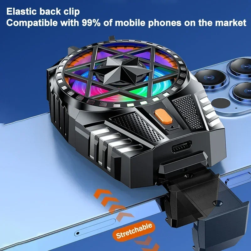 NEW X112 Mobile Phone Back-clip Air-cooled PUBG Game Cooler 3 Gears Cooling Radiator with RGB Colorful Light for IPhone Android