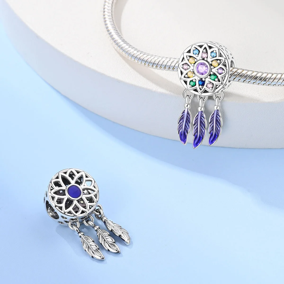 S925 sterling silver color dream catcher moon star bead pendant suitable for women's fashion anniversary jewelry gift