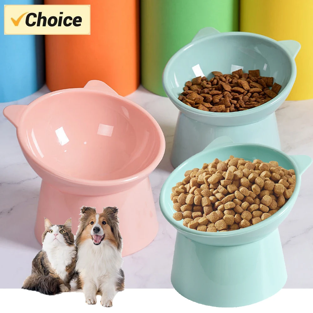 Pet Cat Dog Bowl High Foot Dog Bowl Neck Protector Cat Pet Food Water Bowl Anti-Overturning Binaural Washable Pet Feeding Bowl