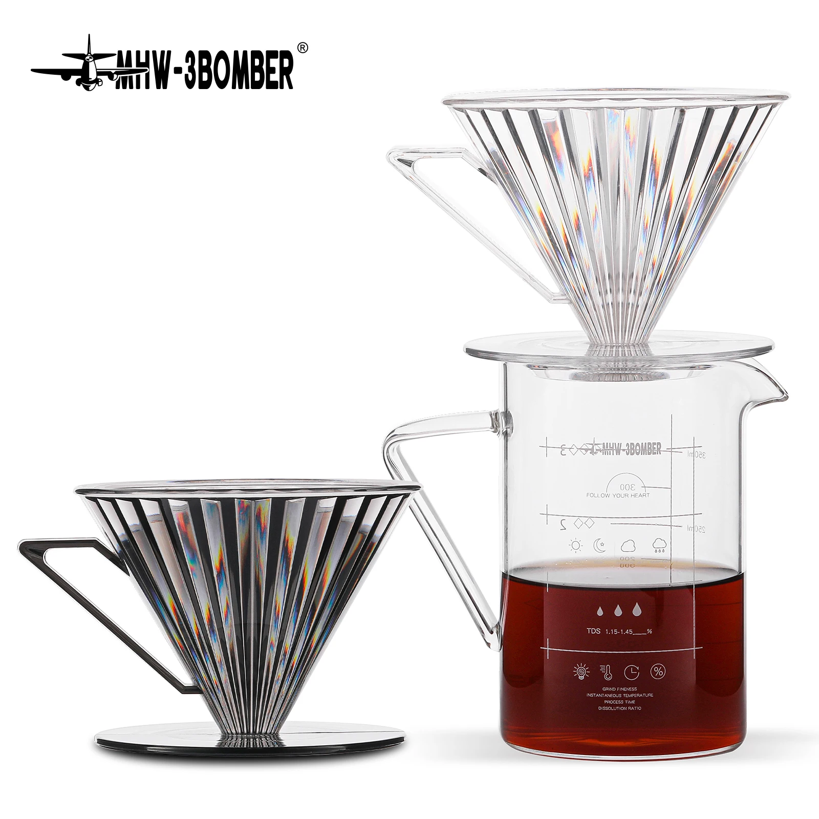 MHW-3BOMBER PC Coffee Dripper with Handle Drip Coffee Cone Filter 1-2 Cup/2-4 Cup Espresso Filter Cup Portable Barista Tools