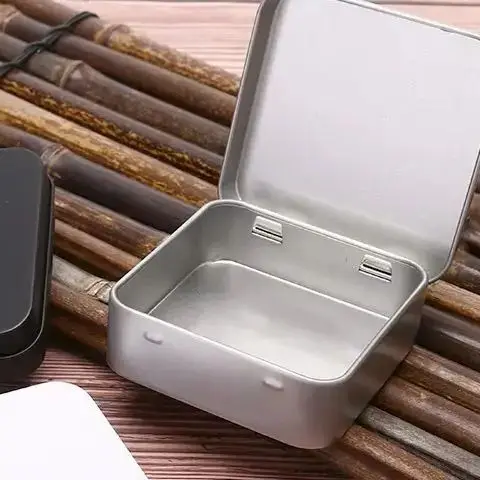 Portable Mini Square Small Tin Box Metal Hinged Flip Storage Tin Box Small Kit Case Jewelry Coin Candy Jewelry Organizer