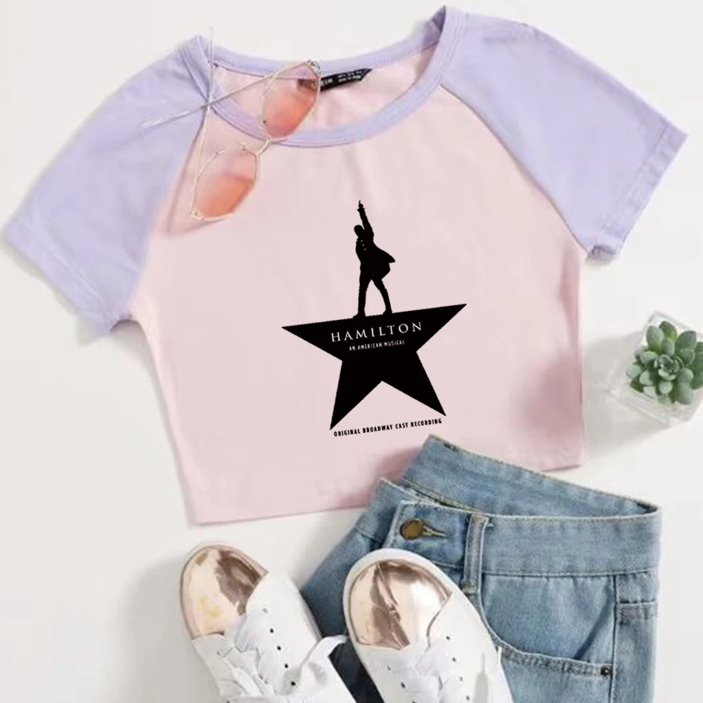 Hamilton An American Musical 2024 Super-short O-Neck Crop Tops Music Fans Gift T-Shirt Regular Girls Fashion Short Sleeves