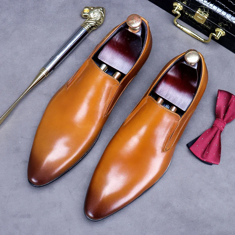 Brand Mens Dress Loafers 2026 New Style Quality Genuine Leather Spring Fashion Slip on Oxfords Business Wedding Shoes for Male