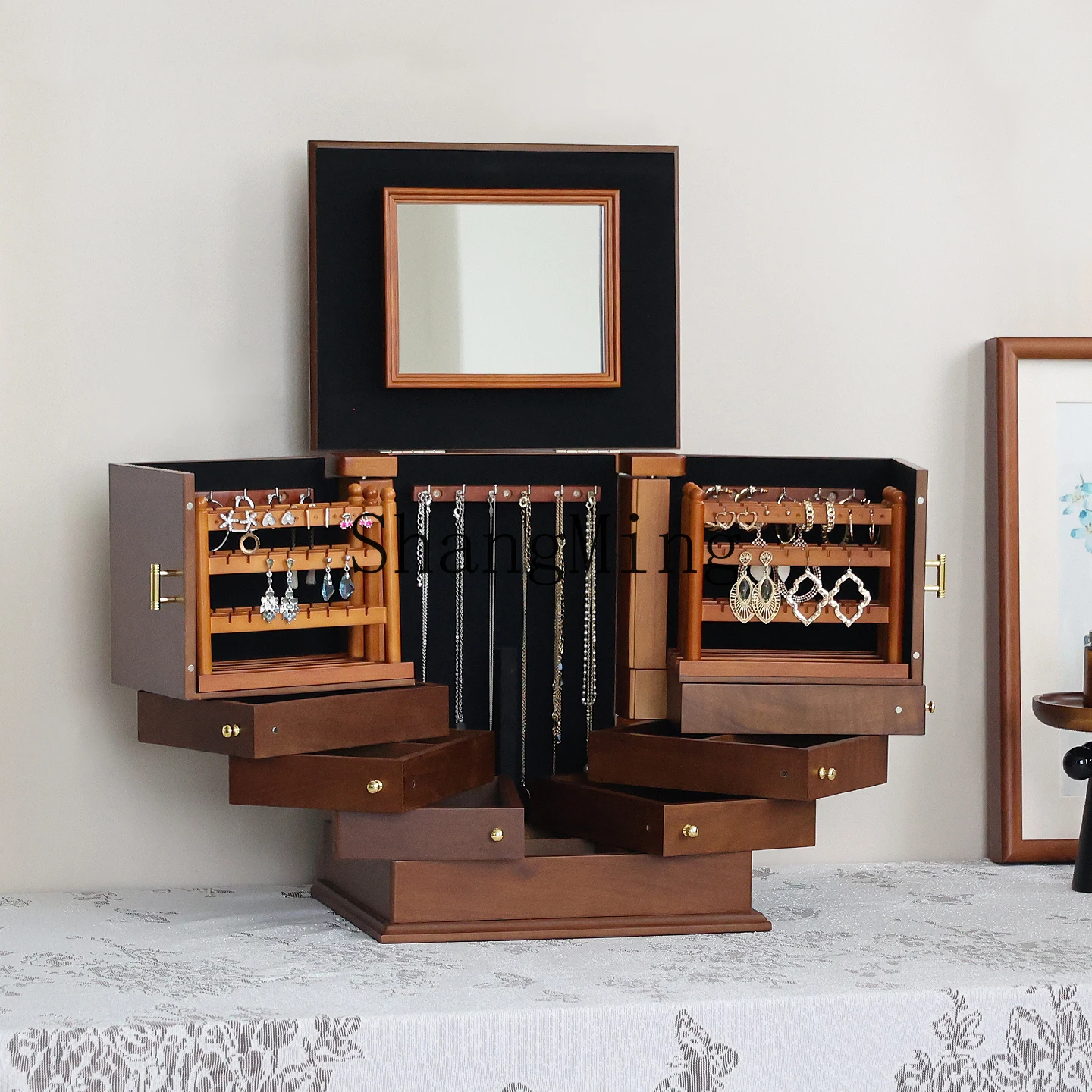 

CL jewelry box solid wood creative multi-layer large capacity retro style ring jewelry storage box jewelry box