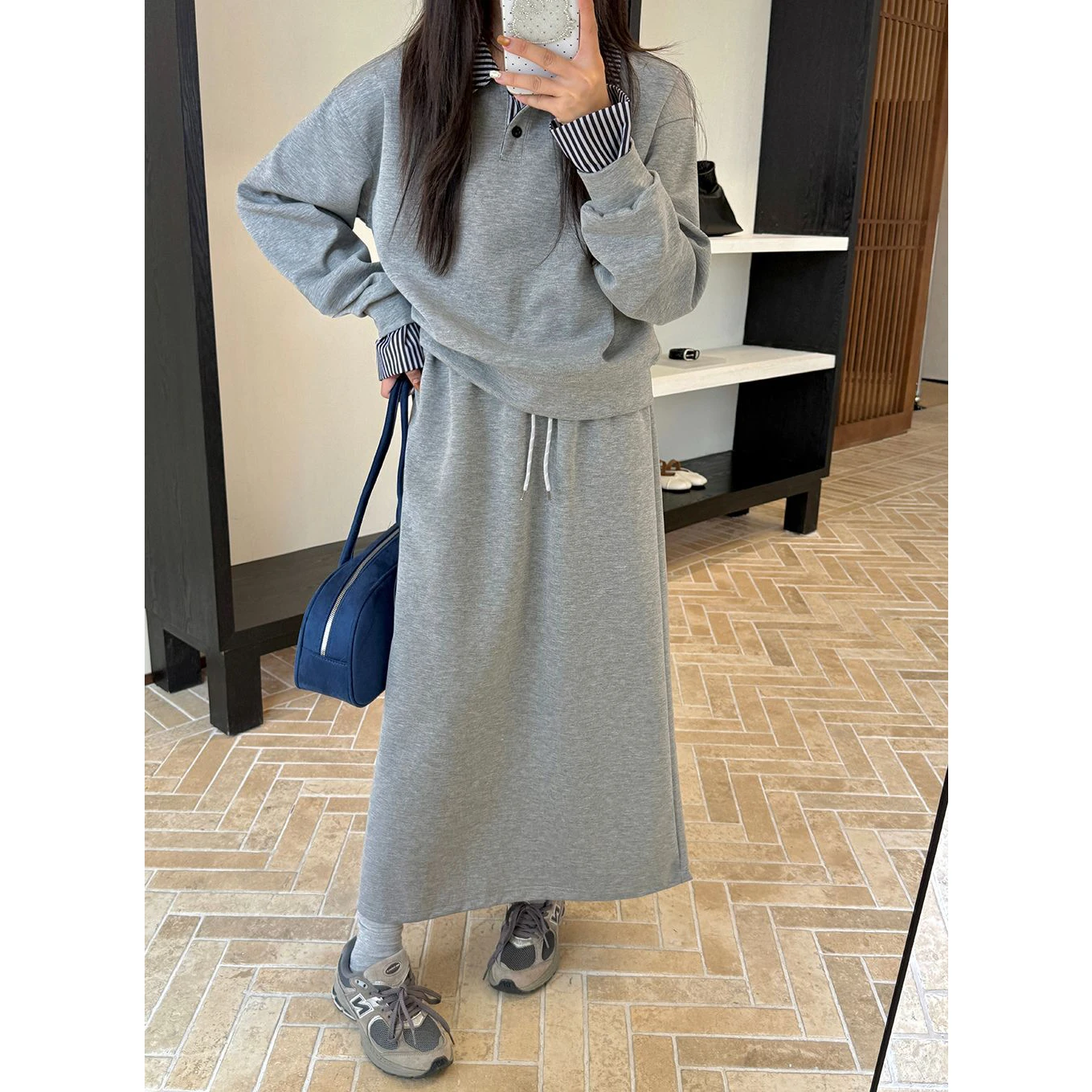 Loose Sweatshirt Skirt Set Women's Casual Sportswear Ensemble Autumn Winter Fashion Anti-Aging Korean Style Three Pieces Set