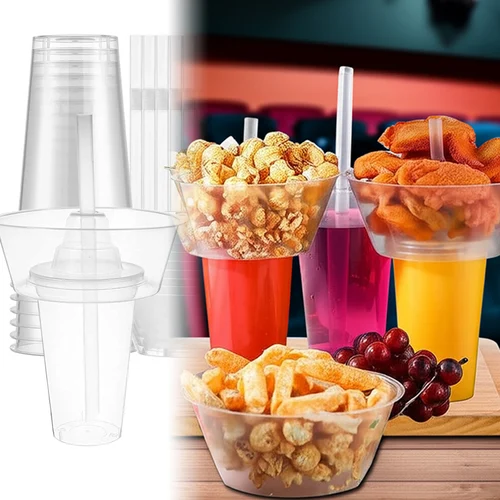 Imagen 1 del producto Taza de plástico desechable, cuenco para aperitivos, vaso de paja para sorber, fiesta, Picnic, película, noche, patatas fritas, soporte para frutas, taza para bebidas al aire libre