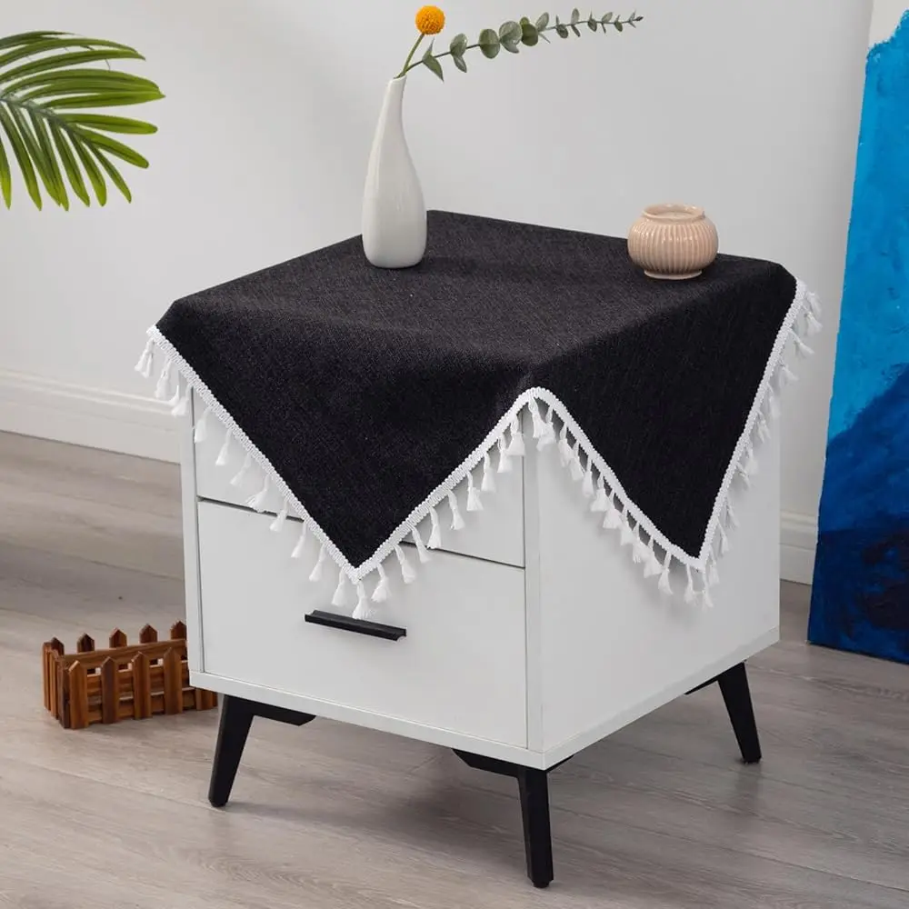 

Faux Linen Small Square Tablecloth Bla Textured Farmhouse Fabric Table Cloth Heavy Duty Wrinkle Resistant Washable Tassel Table
