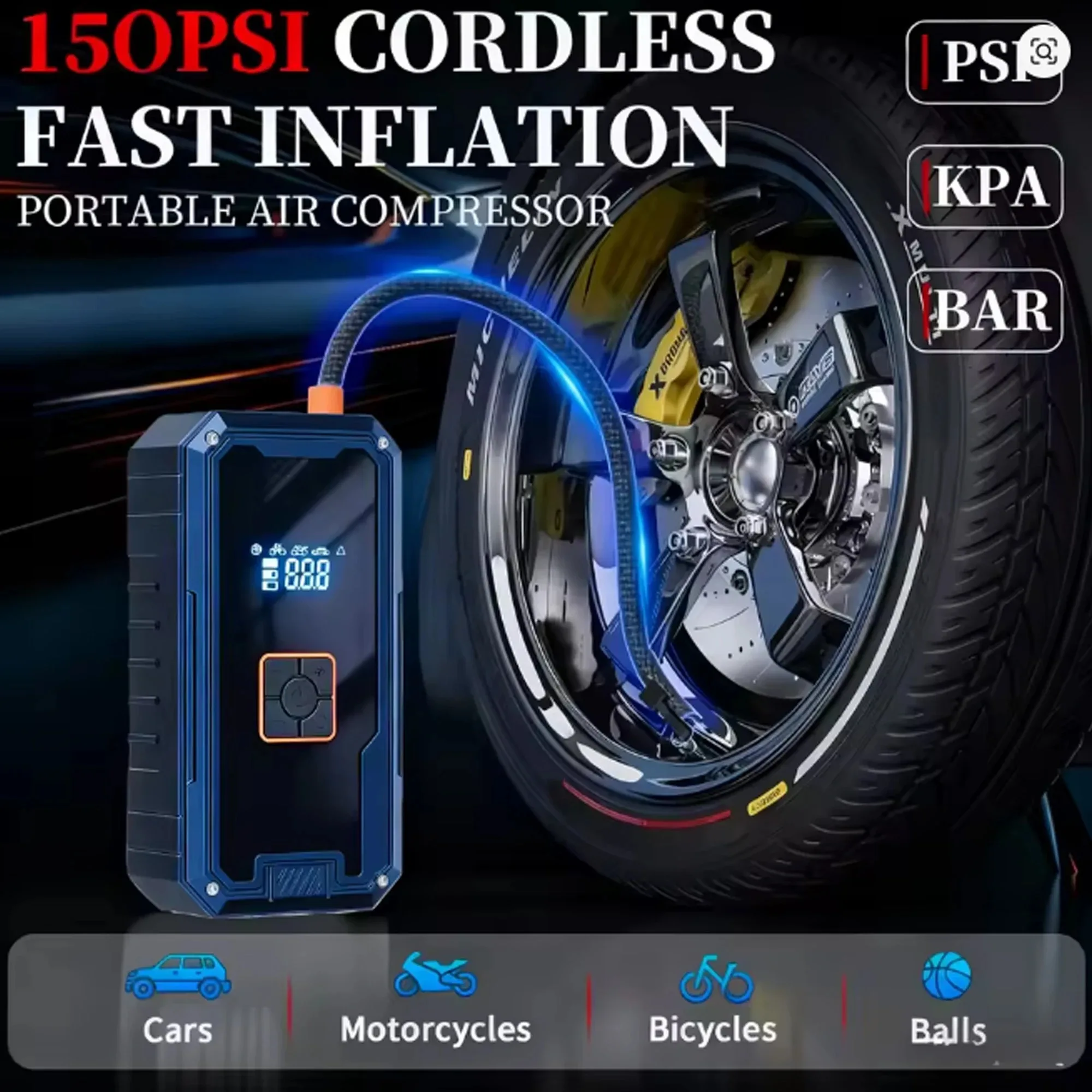 12V 4-in-1 Car Jump Starter With 150PSI Air Compressor 99800mAh Power Bank For Gas Diesel Engine Vehicle