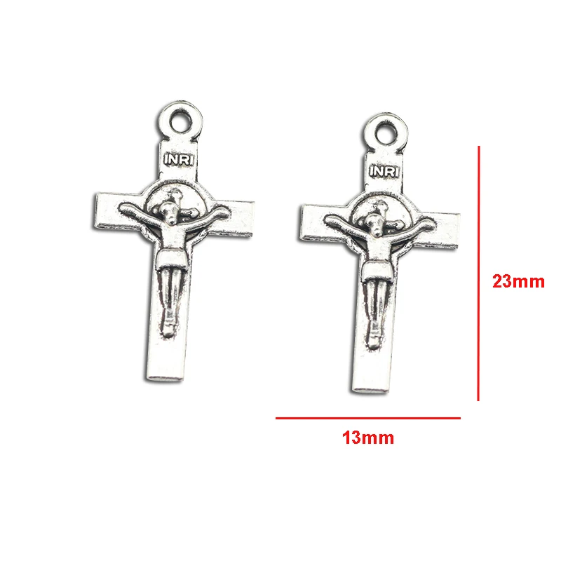 Newest 40Pieces 13*23mm Mixed Alloy Antique Silver Color Jesus Cross Charms Necklace Pendant Accessory For DIY Jewelry Making