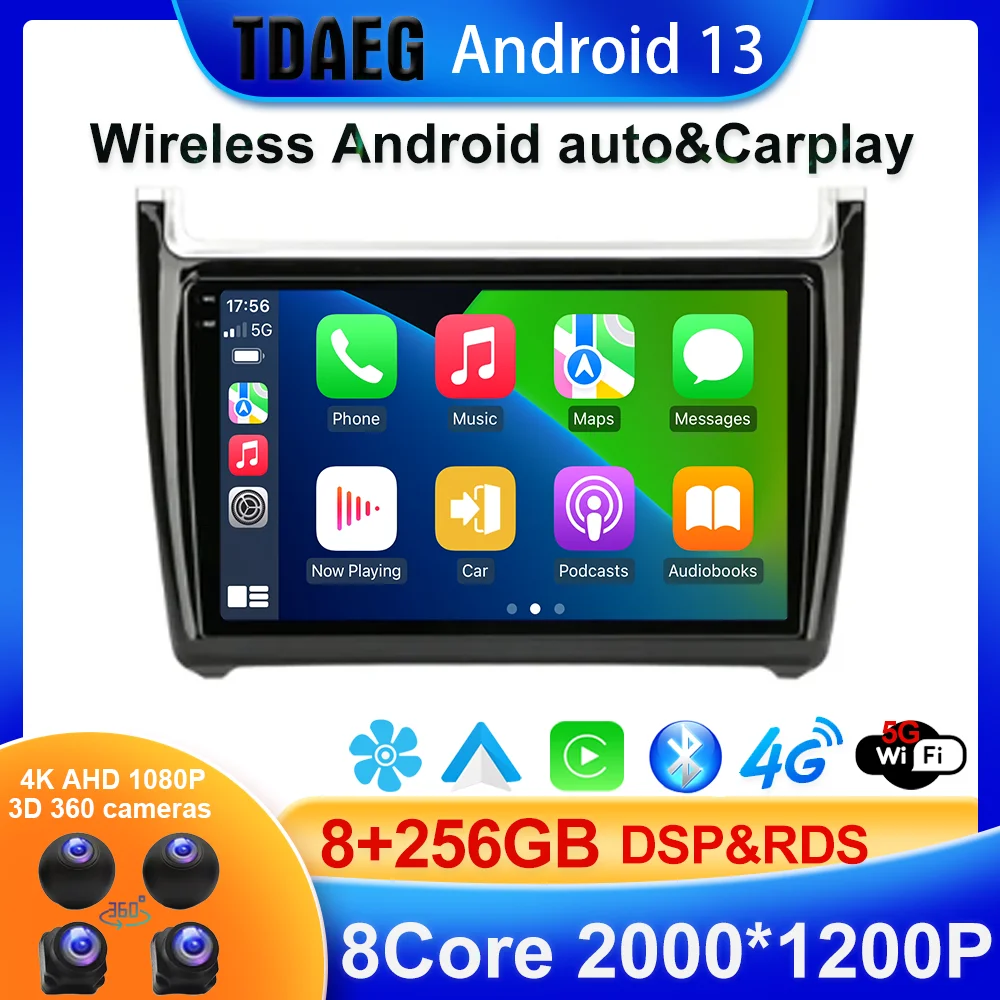 

2K 8 + 256G для Volkswagen VW Polo 5 2008-2020 Android 13 мультимедийный видеоплеер навигатор GPS 4G Carplay Авто Стерео RDS