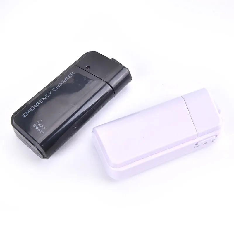 Universal Portable USB Emergency 2 AA Battery Extender Charger Power Bank Supply Box For iPhone Mobile Phone MP3 MP4 White Black