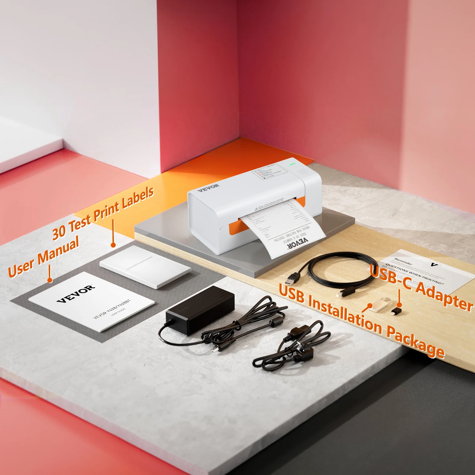 VEVOR Thermal Label Printer Portable Printer 300DPI for 4x6 Mailing Packages Printing w/ Bluetooth & Automatic Label Recognition