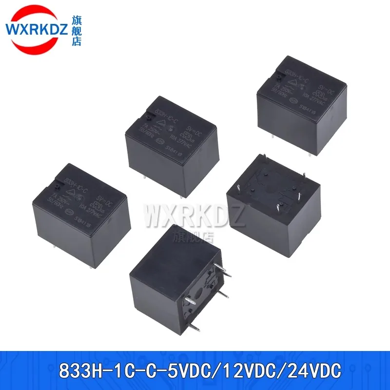 5Pcs 833H-1C-C-5V 12/24VDC 5PIN 833H-1A-C-5VDC 833H-1A-C-12VCD 10A 4PIN 5V 12V Power Relay