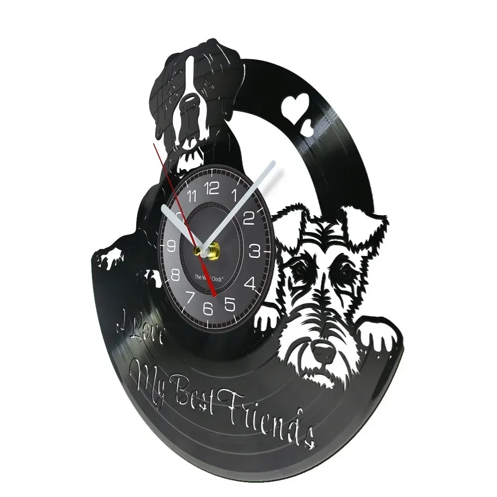 Boxer and Fox Terrier Dog Friends Vinyl Record Wall Clock Dog Breed Vintage Wall Art Home Decor Vinyl LP Record Clock Wall Watch