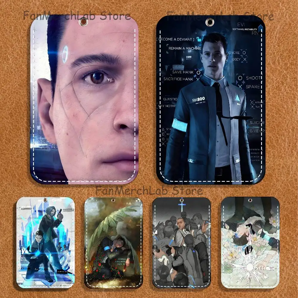 

C-Connor Hug D-Detroit Pattern 1Pc PU Leather Card Holder Keychain Key Ring Door Lock Access Tags ID Card Case Keychain Card