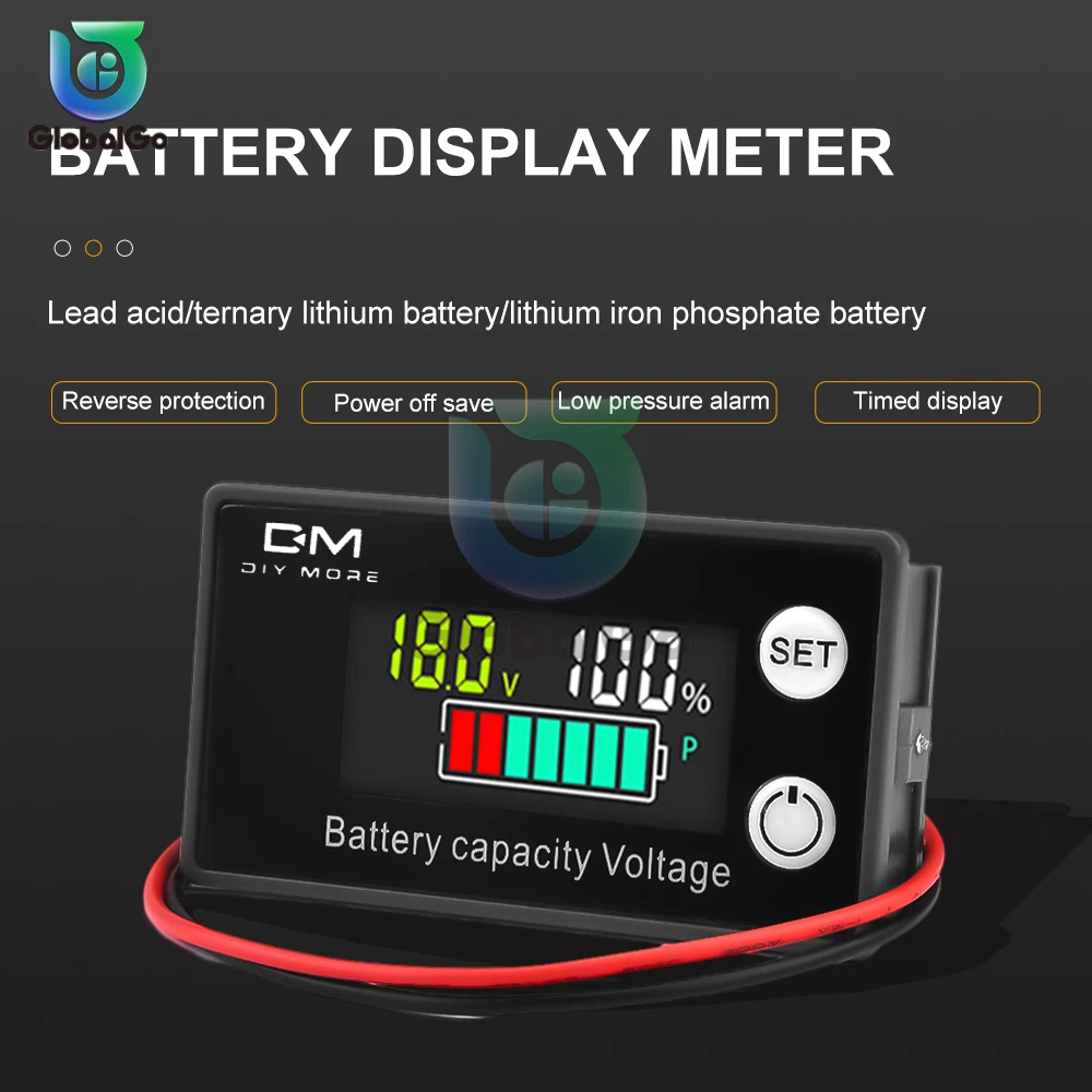 6133A Wskaźnik pojemności baterii LCD DC 8V-100V ołowiowo-kwasowy Lit LiFePO4 Woltomierz Alarm temperatury