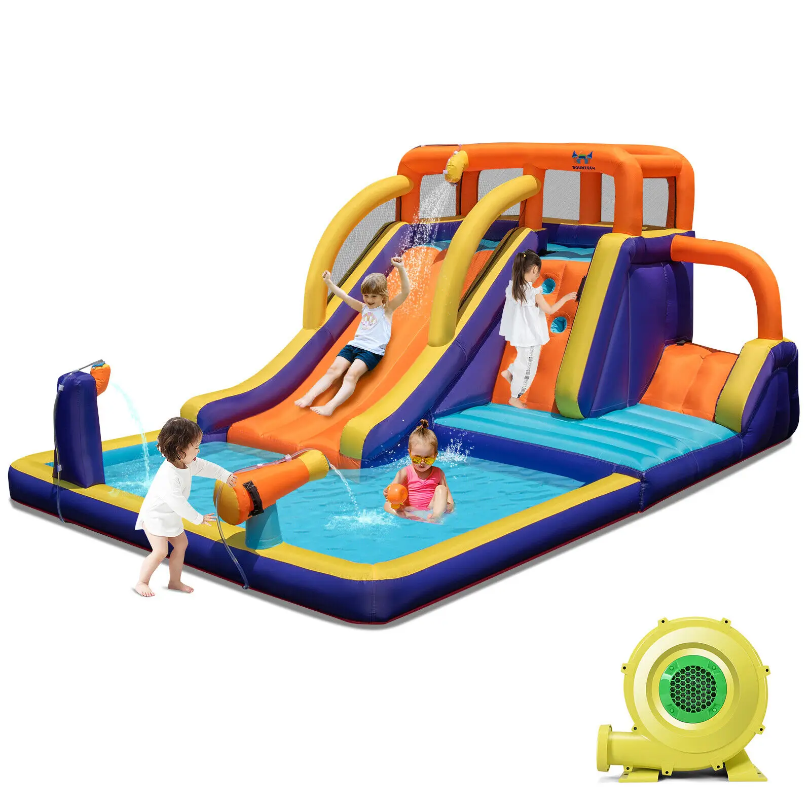 

Costway Inflatable Waterslide 4-in-1 Kids Bounce Castle W/ Splash Pool（With 735W Blower）