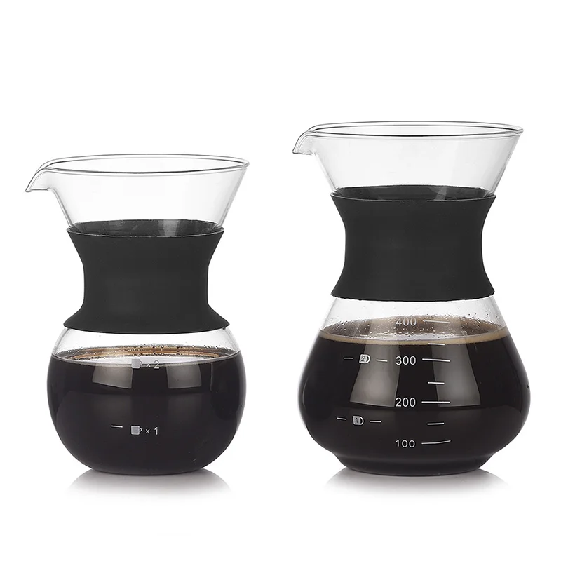 Pour Over Coffee Maker Set with Reusable Stainless Steel Filter Elegant Coffee Dripper Pot,Glass Carafe Permanent for Camping