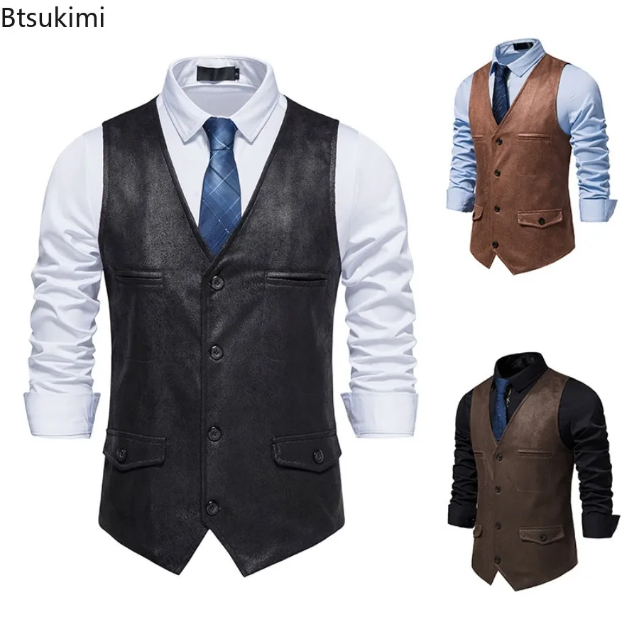 Pakaian Pria Fashion Rompi Setelan Suede Kualitas Tinggi Rompi Formal Bisnis Tanpa Lengan Leher V Pria Rompi Gaun Pesta Pernikahan