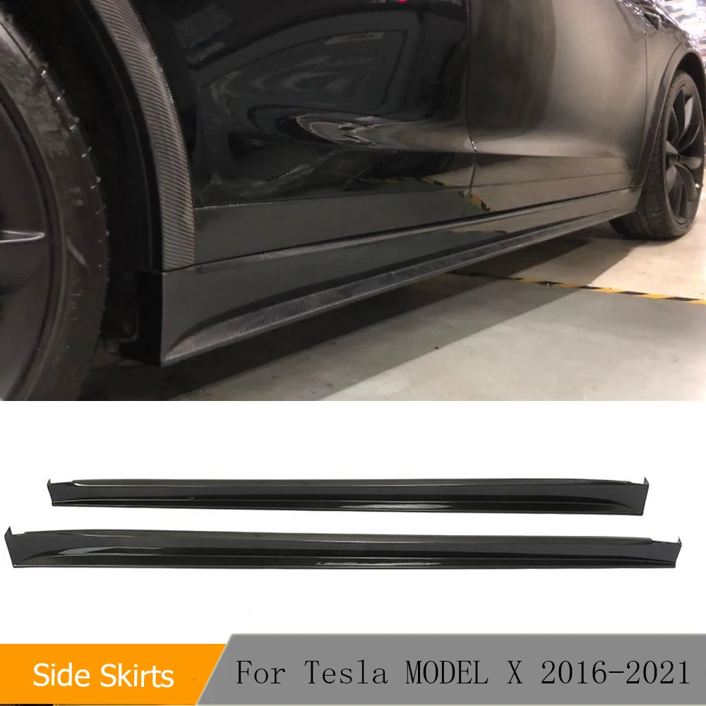 Real Carbon Fiber Side Skirts Extension Lips Aprons for Tesla Model X Sedan 4 Door P90D 90D P100D 75D 2016-2021 Extensions