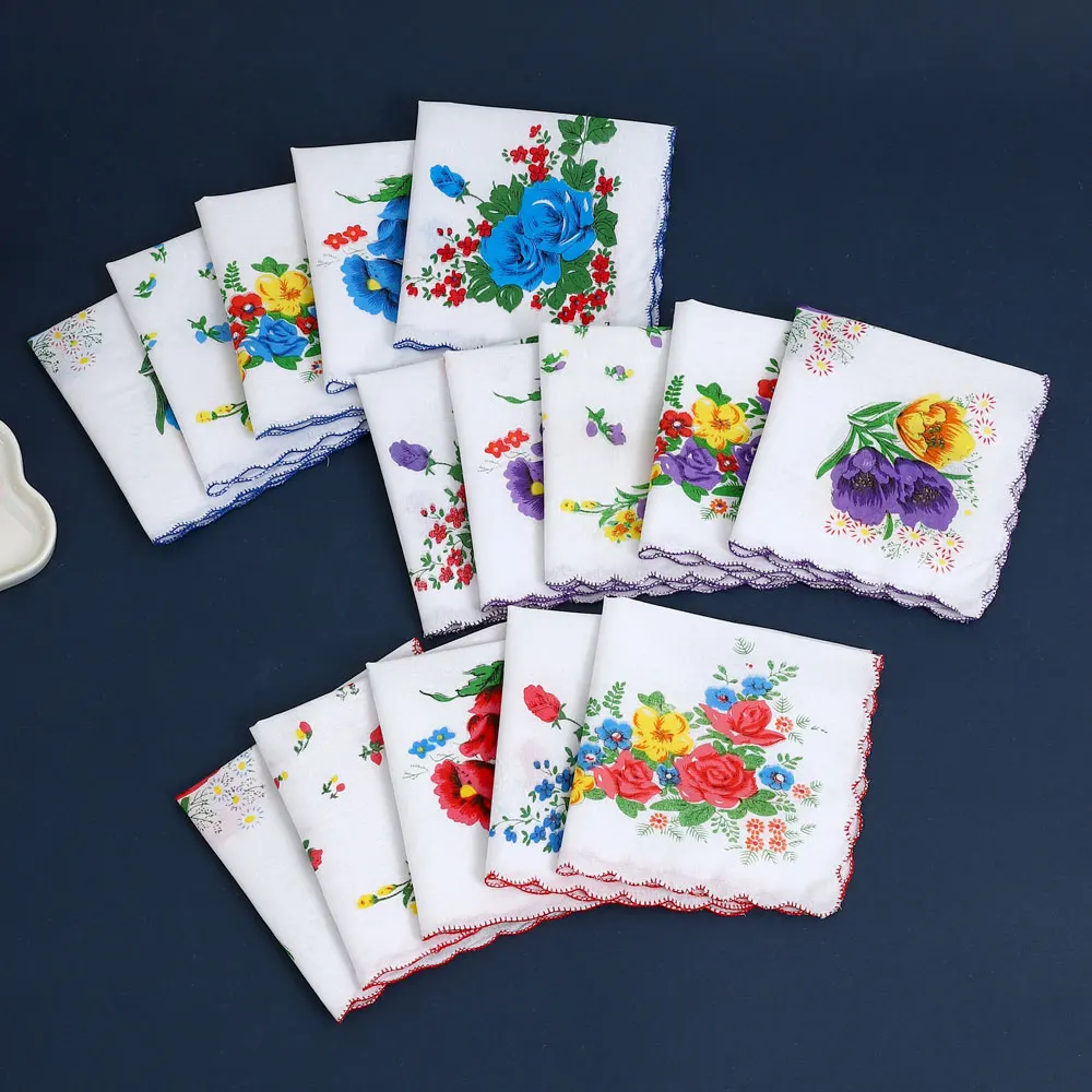 12 عبوة مناديل نسائية من القطن الخالص، هدايا زفاف للعام الجديد، مناديل زهور، مناشف سراويل جيب بقلاب، مناشف عرق، مفارش طاولة، مطابقة عشوائية