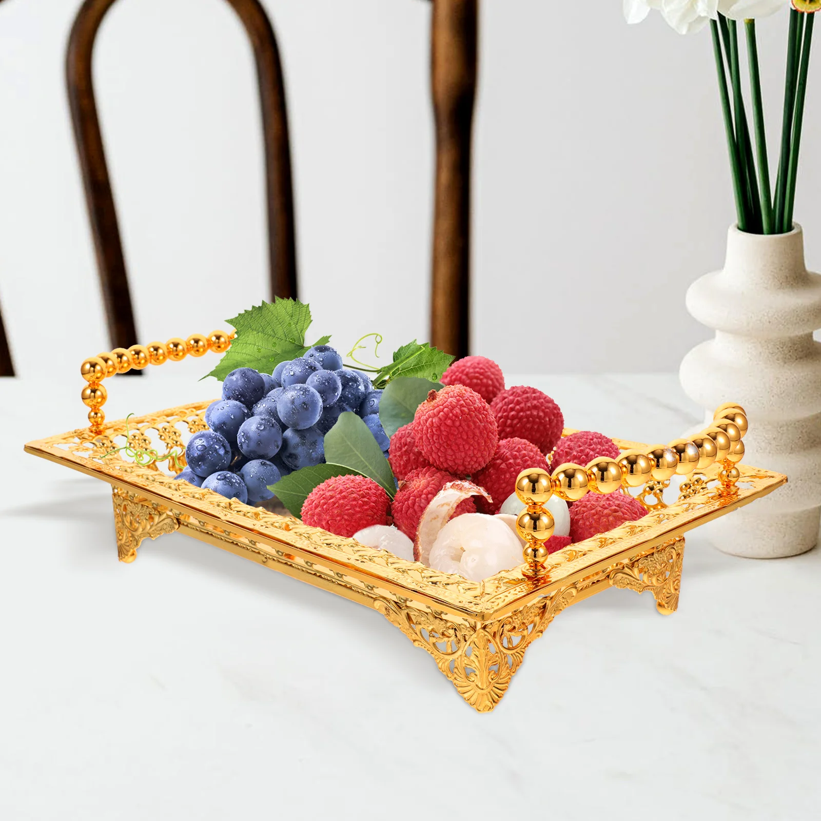 

Metal Fruit Plate Serving Tray Sturdy Snack Storage Decorative Bowl Dish Trays Candy Dessert Plates Party Use Home