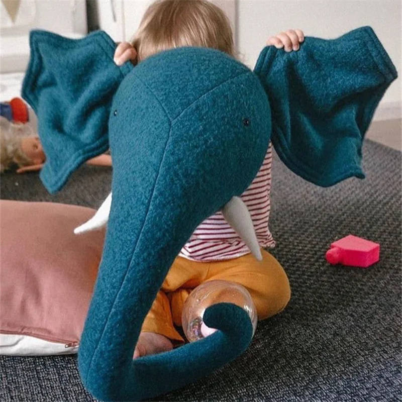 Decoración Para habitación de niños, cabeza de Animal 3D de dibujos animados, colgante de pared, elefante, ciervo, unicornio, juguetes de peluche para niños, decoración de dormitorio