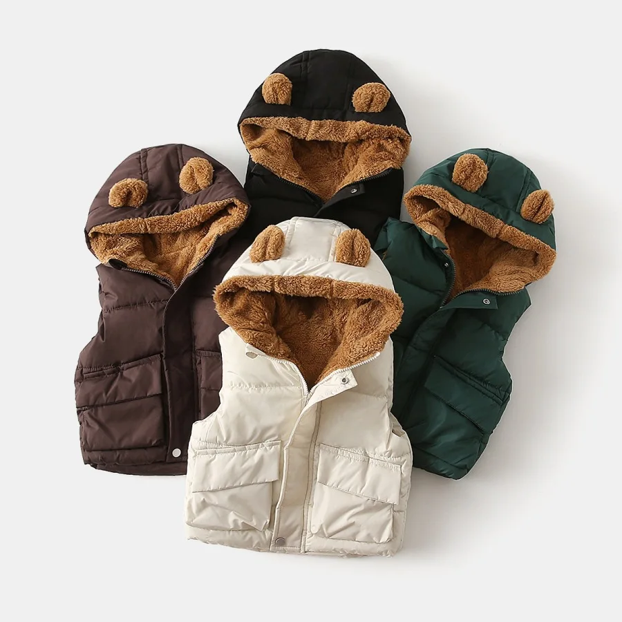 Kids Fashion Cotton Padded Thick Warm Vest Coat New 2026 Winter Boys Girls Zipper Sleeveless Fleece Hooded Casual Vest Tops