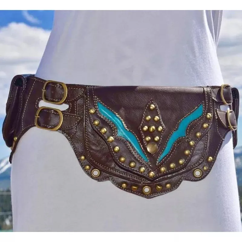 Medieval Steampunk Leather Utility Belt Festival Hip Bag Bohemian Hippie Fanny Pack Practical Messenger Pouch For Hiking Travel