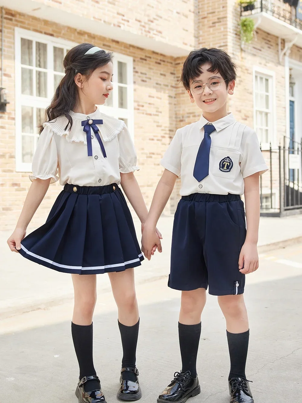 Uniformes escolares do jardim de infância, roupa de manga curta, performance do dia da criança, estilo britânico, verão, internacional, dia da criança