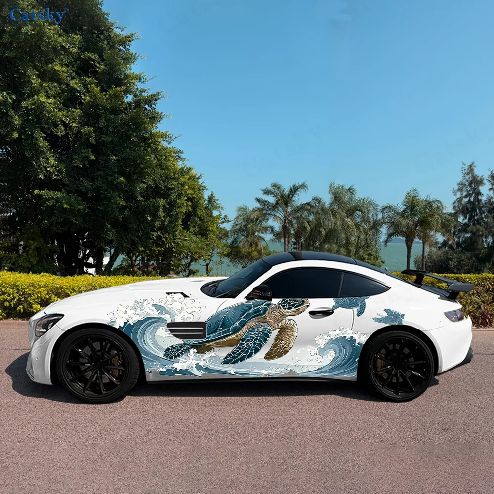 Turtle Waves Realistic Car Vinyl Wraps Decal Self-adhesive PVC Sticker Suitable for Trucks SUV Decoration Auto Accessories Gift