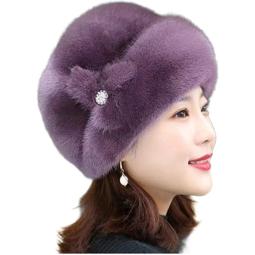 Faux Mink Fleece For beret Hat for Women Warm Insulated Dome Cap Featuring Quilted Cotton Inner Layer and Soft Texture
